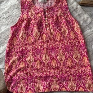 LOFT Vibrant Pink and Orange Sleeveless Blouse